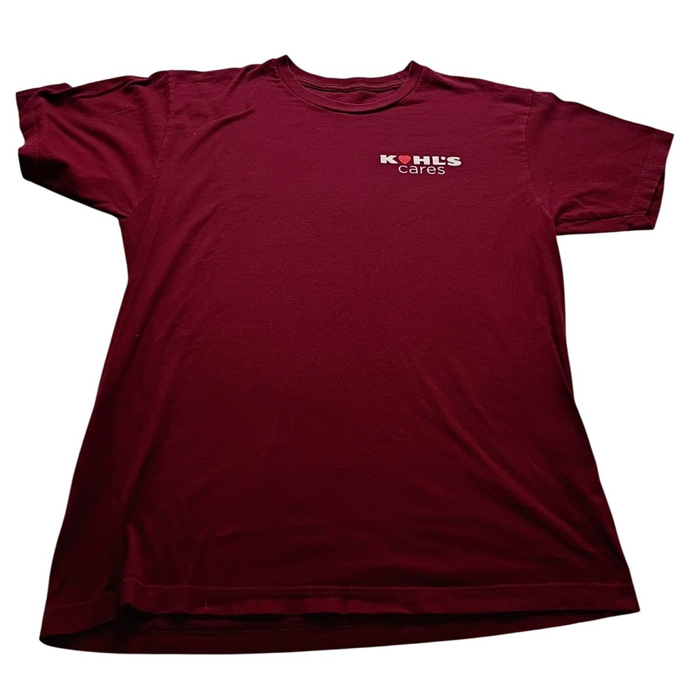 Kohls Cares Volunteer T-Shirt Maroon Burgundy Short Sleeve Crew Neck Tee Men's M